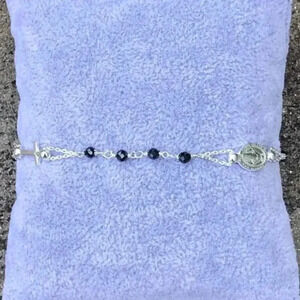 Rosary Onyx Solid 925 Sterling Silver Bracelet NWT